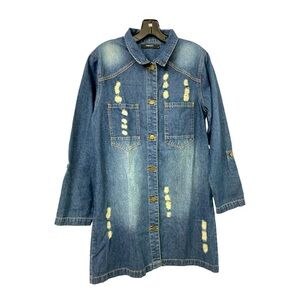 Long distressed denim woman’s lightweight jacket or Dress size M